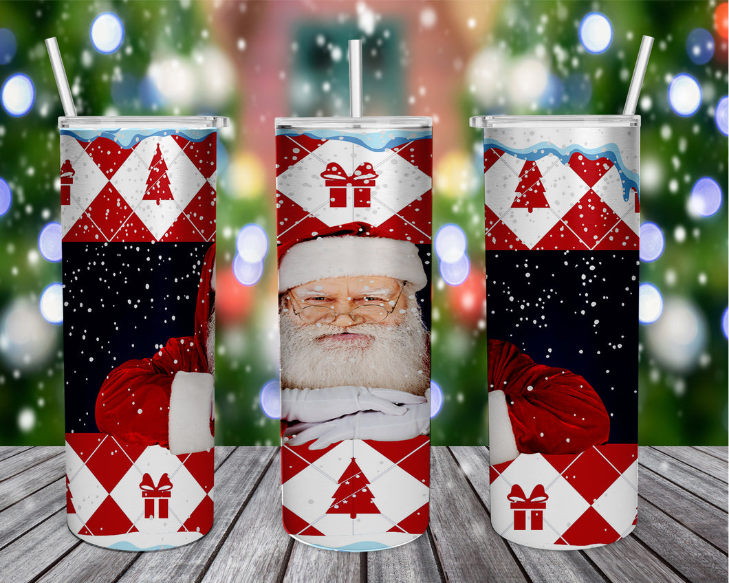 Celebrate the holiday season with this Hello Santa tumbler. Vibrant, long lasting, and durable. Add a name to take it to the next level.