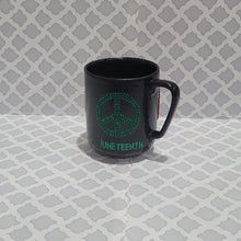Load image into Gallery viewer, Celebrate Juneteenth Mug. Stand up, stand proud and stand out with this rhinestone sparkle mug. Red, Yellow and green. Drink your coffee or tea with some razzle dazzle.
