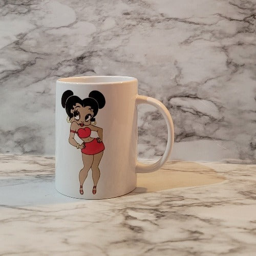 Check out our Boop Mug. This mug is sublimated, colors are vibrant, it is durable and long ceramic mug . A name can be add for that extra special touch.