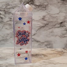 Load image into Gallery viewer, Drink your water out this unique Stares &amp; Stripes milk carton water bottle. Adding a name always makes it better.

