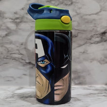 Load image into Gallery viewer, This Lil&#39; Super Hero sublimation kids glow in the dark tumbler can be personalized with a name to take it to the next level. Vibrant colors, durable, and long lasting. GLOW IN THE DARK IS ALWAYS BETTER!!!!!
