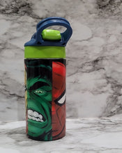 Load image into Gallery viewer, This Lil&#39; Super Hero sublimation kids glow in the dark tumbler can be personalized with a name to take it to the next level. Vibrant colors, durable, and long lasting. GLOW IN THE DARK IS ALWAYS BETTER!!!!!
