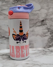 Load image into Gallery viewer, This Sweet &amp;  Spooky sublimation kids glow in the dark tumbler can be personalized with a name to take it to the next level. Vibrant colors, durable, and long lasting. GLOW IN THE DARK IS ALWAYS BETTER!!!!!
