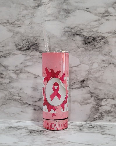 This Breast Cancer Survivor tumbler is vibrant, long lasting, and durable. Add a name to make it extra special.