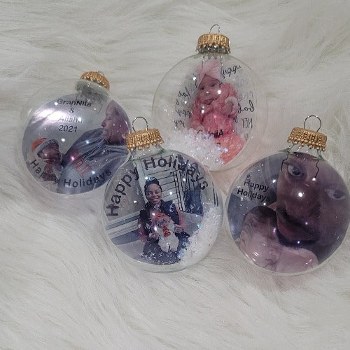 Personalize your Christmas tree this year with a custom made ornament. Pick the perfect photo that you can show off for holidays to come. Add your family or individual name.  Great gifts or keepsakes