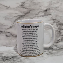 Load image into Gallery viewer, This Firefighter mug is the perfect way to say thank you, show love and support to a local hero. Let them know how much they are appreciated for all that they do. It is vibrant, long lasting, and durable. Add a name to take it to the next level.
