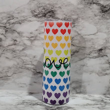 Load image into Gallery viewer, This All You Need Is Love sublimation tumbler can be personalized with a name to take it to the next level. Vibrant colors, durable, and long lasting.
