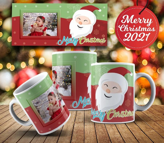 This vibrant, durable, and long lasting Merry Christmas Santa photo mug will stand out. Add the photo of your choice. Drink your favorite coffee or tea with a mug that shows off that sweet face. Make your Merry Christmas Santa mug extra special by adding a name.