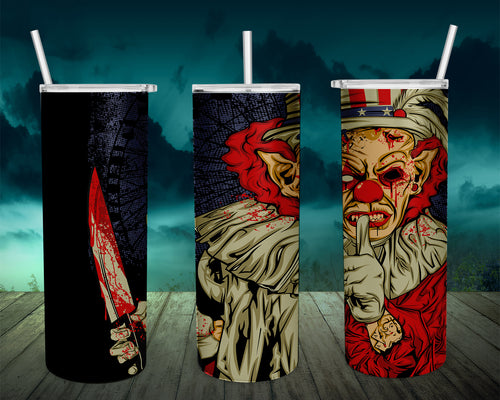 Scary Clown Glow In The Dark tumbler. Vibrant, long lasting, and durable. Add a name to take it to the next level. Always take it even further and have your tumbler GLOW IN THE DARK!!!!!