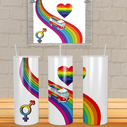 Peace & Love Pride tumbler. Vibrant, long lasting, and durable. Make sure to add a name to take it to the next level.  Each tumbler comes with a lid, reusable straw and care instructions. Hand Wash ONLY  20 oz. Tumbler Stainless steel, double wall, and insulated  Not dishwasher safe Not Microwave safe FDA food safe