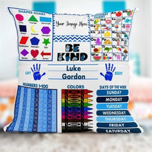 Load image into Gallery viewer, Customize this Learning name and picture pillow for that special little one in your life. They will be able to learn so many things and then take it to bed to dream of everything they just learned. This will become their favorite bed time pillow.

